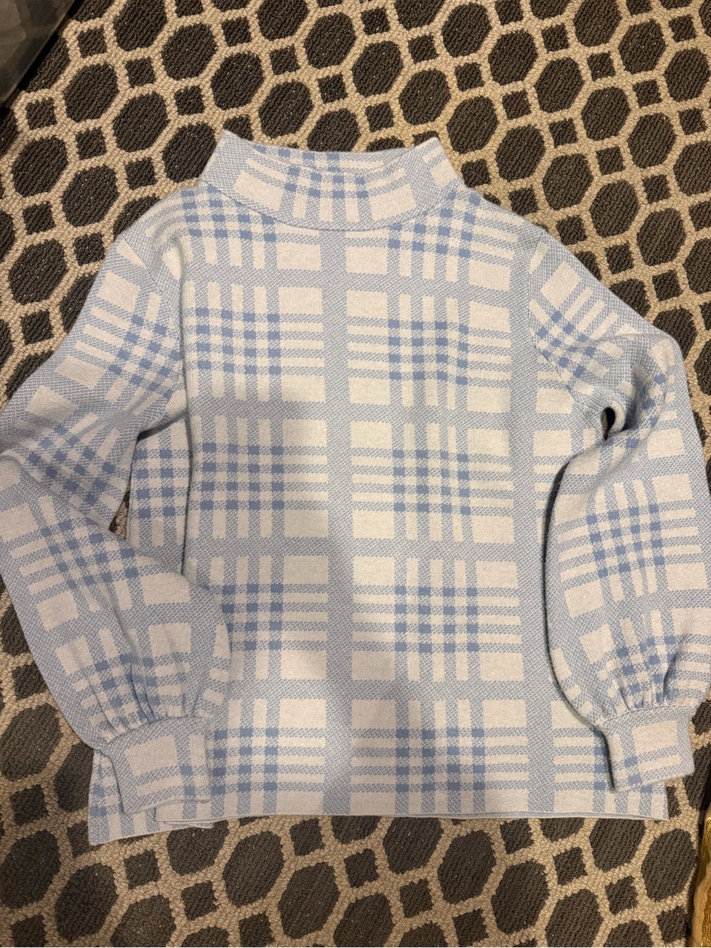 Fate Light Blue and White Plaid Mock Neck Sweater